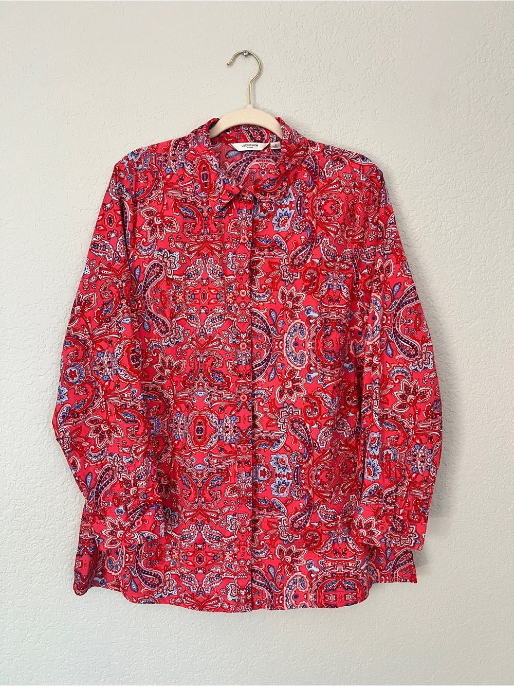 Liz Claiborne Women Red Paisley Button-Up Shirt